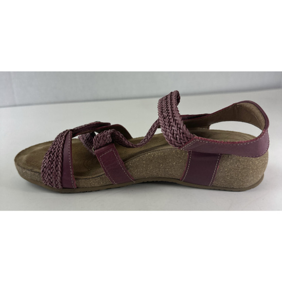 Taos Trulie Sandal Strappy Cork Wedge Leather Suede Cranberry Womens Size 8-8.5 - Picture 9 of 15